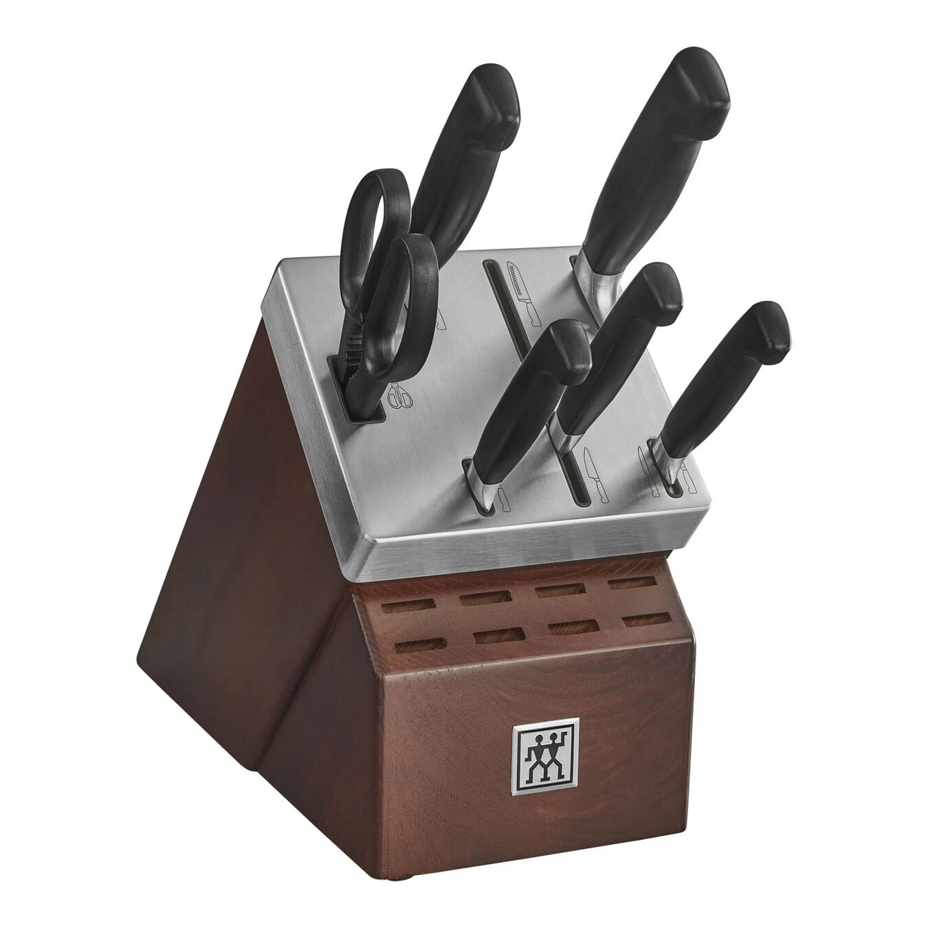 New ❤️ ZWILLING Four Star 7-pc, Self-Sharpening Knife Block Set, silver-black ✨ 1 New ❤️ ZWILLING Four Star 7-pc, Self-Sharpening Knife Block Set, silver-black ✨