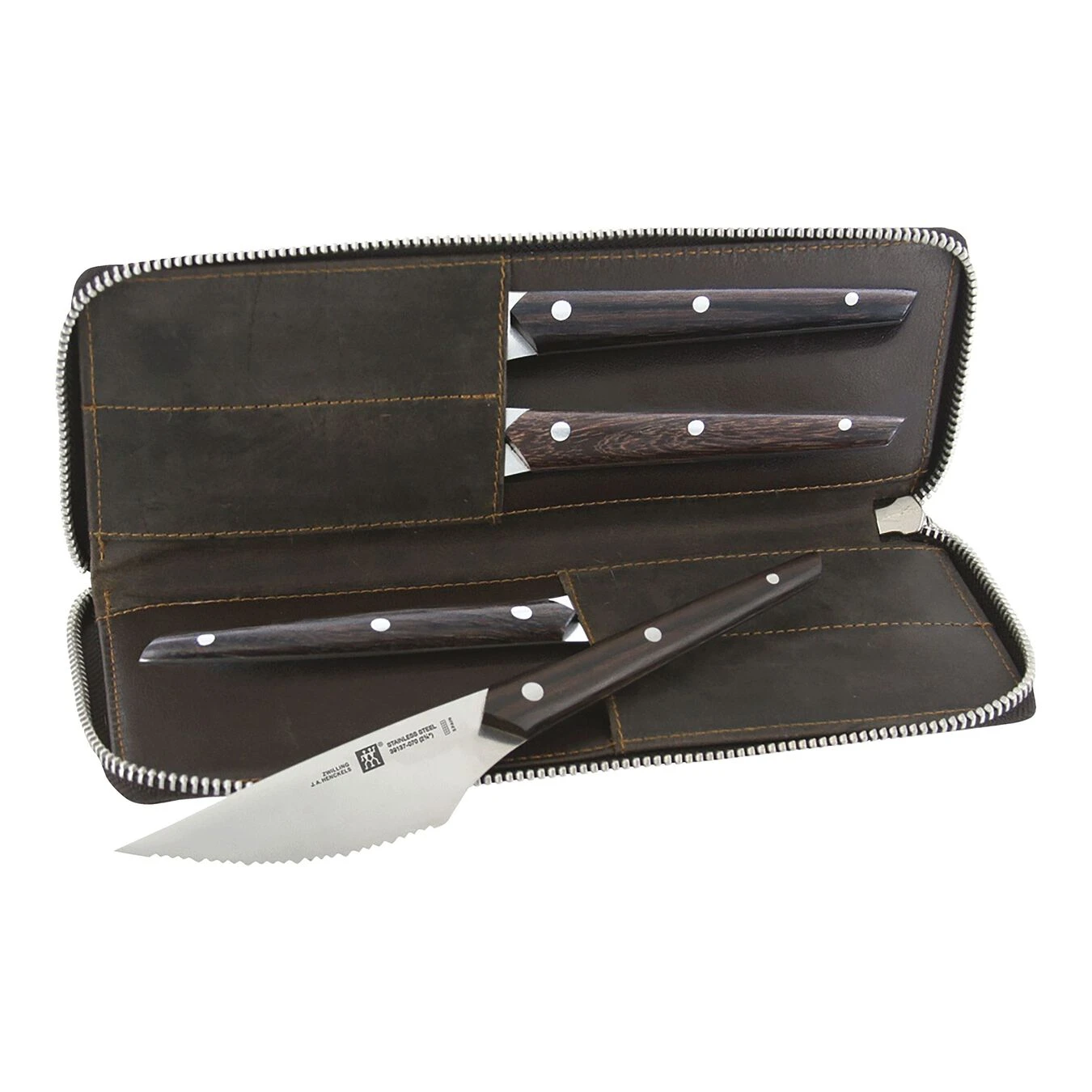 New β ZWILLING Steak Sets 4-pc, Gentlemen's Steak Knife Set with Leather Travel Case ???? 1 New β ZWILLING Steak Sets 4-pc, Gentlemen's Steak Knife Set with Leather Travel Case ????